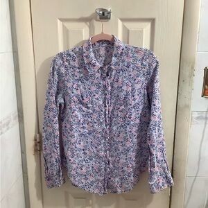 Lilly Pulitzer Multicolor Floral Print Linen Shirt Long Sleeves Size Small